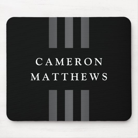 黒エレガントストライプ色のダークグレーの名前またはビジネス マウスパッド (正面)