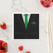 黒エレガントスーツ&緑のネクタイ – 名前を追加 スタンダードカクテルナプキン (インサイチュ)