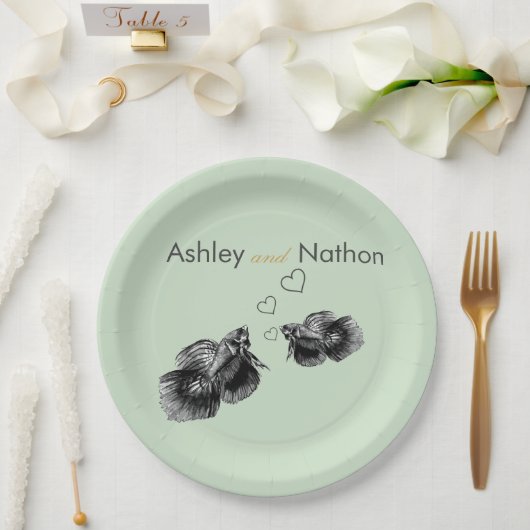 黒エレガントセージ水彩海岸結婚の ペーパープレート (ウェディング)