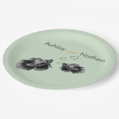 黒エレガントセージ水彩海岸結婚の ペーパープレート (アングル)