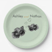 黒エレガントセージ水彩海岸結婚の ペーパープレート (正面)