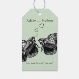 黒エレガントセージ水彩魚結婚の ギフトタグ