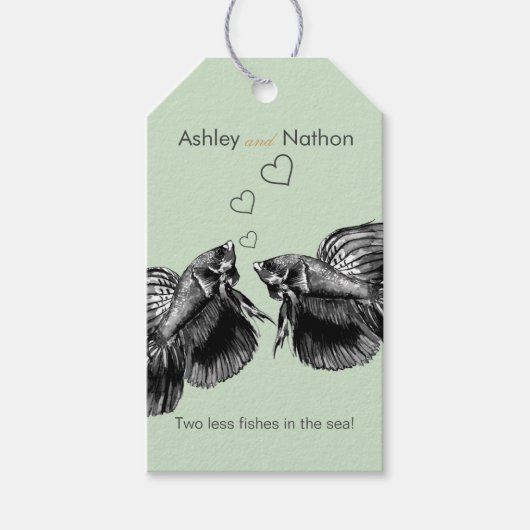 黒エレガントセージ水彩魚結婚の ギフトタグ (正面)