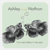 黒エレガントセージ水彩魚結婚の スクエアシール (正面)