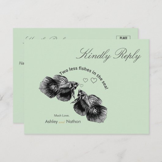 黒エレガントセージ水彩魚結婚の ポストカード (正面/裏面)