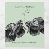 黒エレガントセージ水彩魚結婚の ワインラベル (シングルラベル)