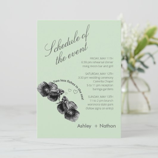 黒エレガントセージ水彩魚結婚の 招待状 (スタンド正面)