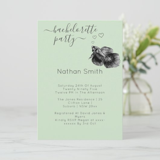 黒エレガントセージ水彩魚結婚の 招待状 (スタンド正面)