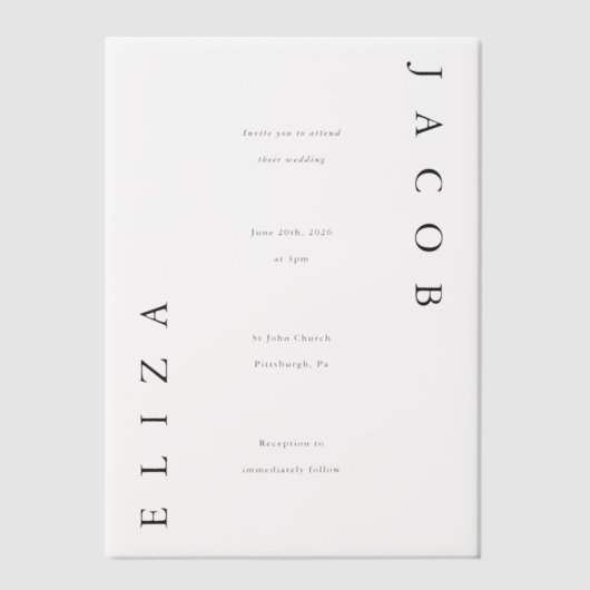 黒エレガントタイポグラフィ結婚ズ ベラム紙招待状 (正面)