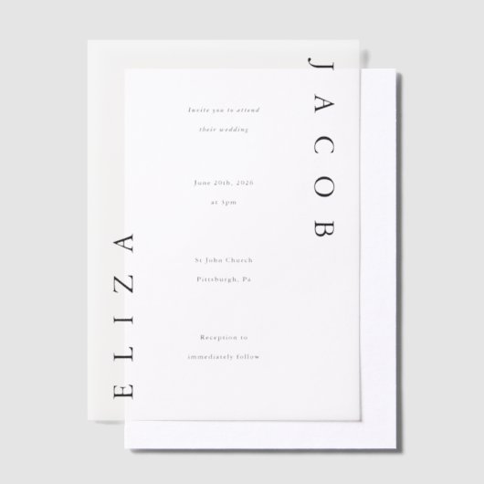 黒エレガントタイポグラフィ結婚ズ ベラム紙招待状 (オフセット)