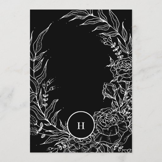 黒エレガントタキシードブライトホワイトモノグラムリース 招待状 (裏面)