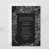 黒エレガントタキシードブライトホワイトリース結婚ズ 招待状 (正面)