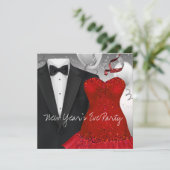 黒エレガントタキシードレッドドレスパーティー 招待状 (スタンド正面)