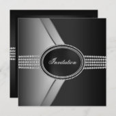 黒エレガントダイヤモンドブラックタイパーティー 招待状 (正面/裏面)