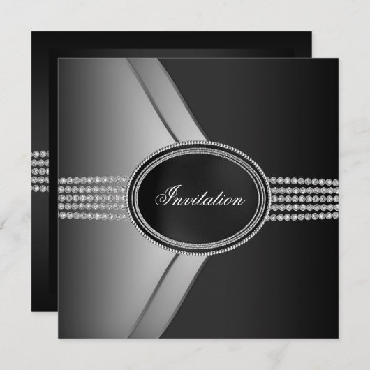 黒エレガントダイヤモンドブラックタイパーティー 招待状 (正面/裏面)