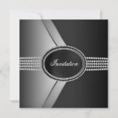 黒エレガントダイヤモンドブラックタイパーティー 招待状 (正面)