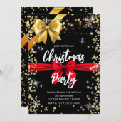 黒エレガントダイヤモンド、黄金リボン、紙吹雪 招待状 (正面/裏面)