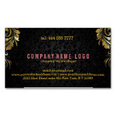 黒エレガントダマスクと金ゴールドフローラレース5 マグネット名刺 (正面)