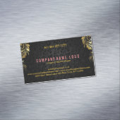 黒エレガントダマスクと金ゴールドフローラレース5 マグネット名刺 (インサイチュ)