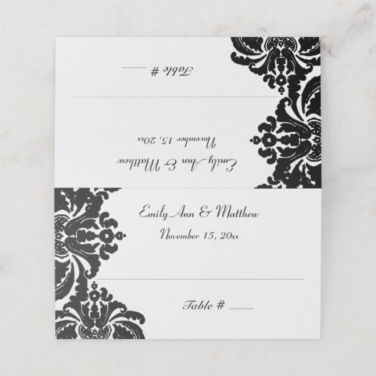 黒エレガントダマスクウェディング座席表 プレイスカード (外部開封)