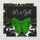 黒エレガントダマスクエメラルドグリーンベイビーシャワー 招待状 (正面/裏面)