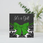 黒エレガントダマスクエメラルドグリーンベイビーシャワー 招待状 (スタンド正面)