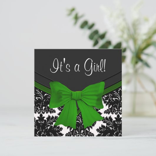 黒エレガントダマスクエメラルドグリーンベイビーシャワー 招待状 (スタンド正面)