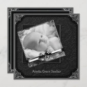 黒エレガントダマスク写真誕生のお知らせ 案内状 (正面/裏面)