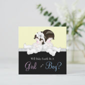 黒エレガントダマスク性別リビールシャワー 招待状 (スタンド正面)