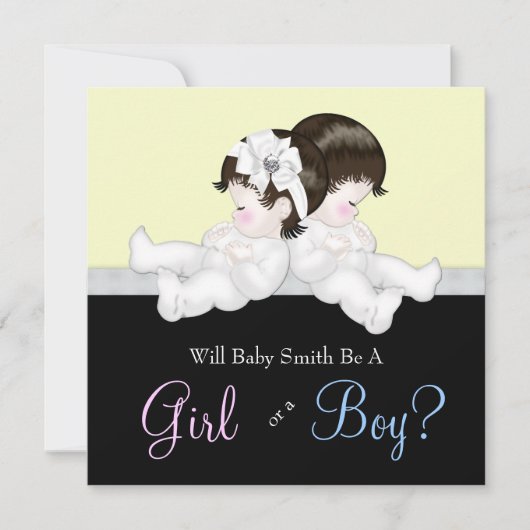 黒エレガントダマスク性別リビールシャワー 招待状 (正面)