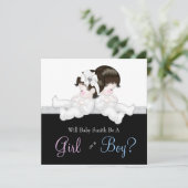 黒エレガントダマスク性別リビールシャワー 招待状 (スタンド正面)