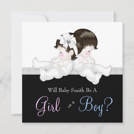 黒エレガントダマスク性別リビールシャワー 招待状 (正面)