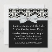 黒エレガントダマスク性別リビール 招待状 (裏面)
