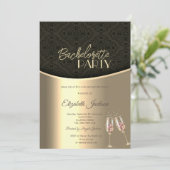 黒エレガントダマスク金ゴールドバチェロレッテ 招待状 (スタンド正面)