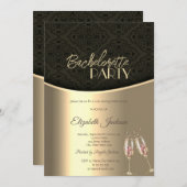 黒エレガントダマスク金ゴールドバチェロレッテ 招待状 (正面/裏面)
