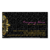 黒エレガントダマスク金ゴールドフローラレース2 マグネット名刺 (正面)