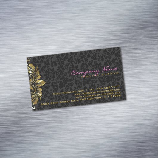 黒エレガントダマスク金ゴールドフローラレース2 マグネット名刺 (インサイチュ)