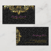 黒エレガントダマスク金ゴールドフローラレース2 名刺 (正面/裏面)