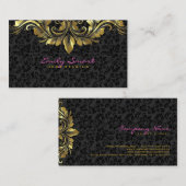 黒エレガントダマスク金ゴールドフローラレース2 名刺 (正面/裏面)
