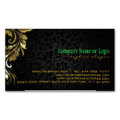 黒エレガントダマスク金ゴールドフローラレース4 マグネット名刺 (正面)