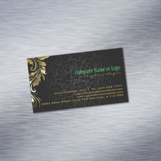 黒エレガントダマスク金ゴールドフローラレース4 マグネット名刺 (インサイチュ)