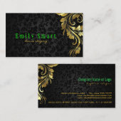 黒エレガントダマスク金ゴールドフローラレース4 名刺 (正面/裏面)