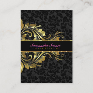 黒エレガントダマスク金ゴールドフローラレース 名刺
