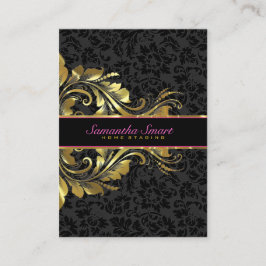 黒エレガントダマスク金ゴールドフローラレース 名刺