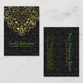 黒エレガントダマスク金ゴールドヴィンテージレース 名刺 (正面/裏面)