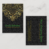 黒エレガントダマスク金ゴールドヴィンテージレース 名刺 (正面/裏面)