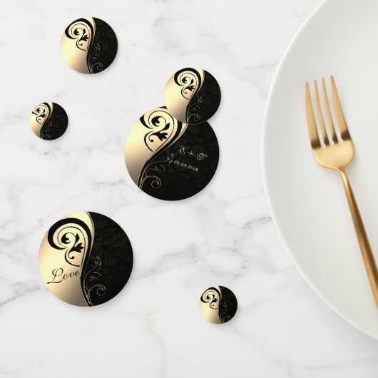 黒エレガントダマスク,金ゴールド,ラブネーム コンフェッティ (グループ)