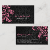 黒エレガントダマスピンクフローラ旋回 名刺 (正面/裏面)