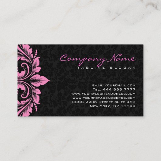 黒エレガントダマスピンクフローラ渦巻き 名刺 (裏面)