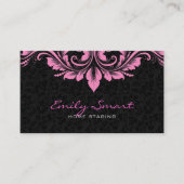 黒エレガントダマスピンクフローラ渦巻き 名刺 (正面)